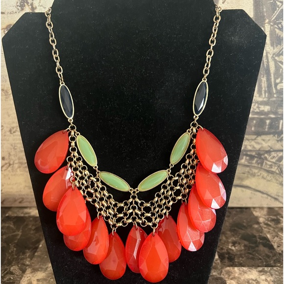 NECKLACE LARGE BEADED ORANGE AND GREEN COLOR EUC - Picture 3 of 4